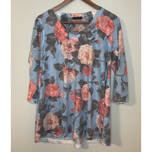 Nally & Millie Tops - Nally Millie Floral Rose Top‎ Women S Blue Pink Boho Cottagecore Fall